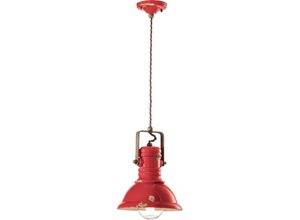 4255596707857 - Licht-erlebnisse - Hängelampe Metall Keramik E27 ø 23 cm h max 150 cm Rot Shabby Antik rund Vintage Keramikleuchte - Rot Shabby Antik