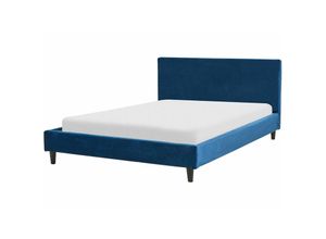 4255664836014 - Beliani - Polsterbett Dunkelblau Samtstoff Lattenrost 140x200 cm Abnehmbarer Bezug Modernes Design Doppelbett Schlafzimmer Kinderzimmer Ausstattung