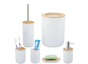 4052025886509 - Badezimmer Set 6-teilig Badaccessoires Kunststoff Bambus komplette Badezimmerausstattung Badset weiß - Relaxdays