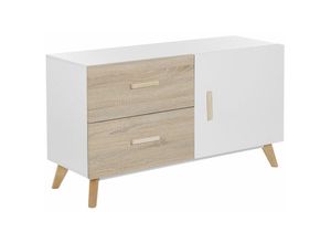 4251682263825 - Beliani - Sideboard Weiß   Heller Holzfarbton mit Schrank und 2 Schubladen MDF-Platte   Buchenholz Wohnzimmer Schlafzimmer Salon - Heller Holzfarbton