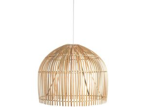 4255596671141 - Licht-erlebnisse - Hängelampe Metall Holz E27 ø 60 cm rund h max 160 cm Weiß Natur Modern Pendelleuchte