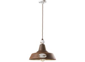 4255596707451 - Licht-erlebnisse - Pendelleuchte Metall ø 35 cm rund h max 150 cm Weiß Shabby Antik Rostbraun E27 Vintage Hängelampe