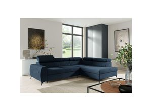 5905351273705 - Ecksofa meggie Polstercouch 132x196 cm mit Schlaffunktion Bettkasten EL13 Dunkelblau - Furnix