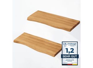 4064755205604 - 2 Stück Wandregal aus Holz mit unsichtbarer Befestigung 2x 42cm Wandregal aus 100 % echtem Holz Hängeregal für Wohnzimmer Wandregale set 2 Baumkante