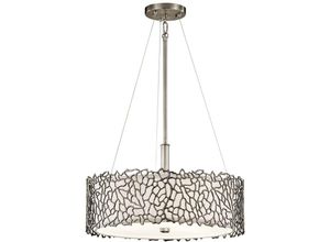 5024005239116 - Elstead - Kichler kl-silver-coral-p-a Hängeleuchte Silver Coral 3xE27 60W Metall klassisches Zinn Leinen Glas geätzt H286-127cm Ø464cm dimmbar