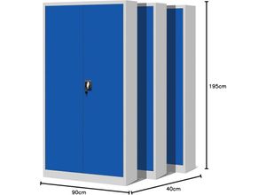 5902560333350 - 3er Set Aktenschrank C001H Büroschrank Metallschrank Stahlschrank Werkzeugschrank Stahlblech Pulverbeschichtet Flügeltürschrank Abschließbar 195 cm x