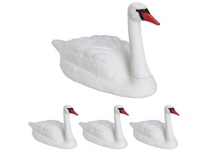 4052025351663 - 4 x Gartendeko Schwan schwimmend zum Festbinden Kunststoff wetterfest XXL Dekofigur für Teich Garten weiß