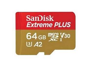 0619659189150 - SanDisk Extreme PLUS - Flash-Speicherkarte (microSDXC-an-SD-Adapter inbegriffen) - 64 GB - A2   Video Class V30   UHS-I U3   Class10 - microSDXC UHS-I