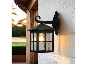 4251756345631 - Licht-erlebnisse - Außenleuchte Wand E27 Rustikal Metall Glas h 34 cm IP43 Wandlaterne Haus Wandlampe Garten