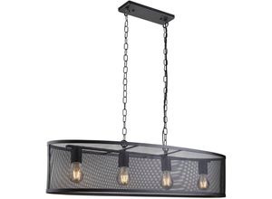 4255596673473 - Licht-erlebnisse - Hängeleuchte Metall E27 h max 150 cm Schwarz 4-flammig länglich Retro Pendelleuchte 4255596673473 - Licht-erlebnisse - Hängeleuchte Metall E27 h max 150 cm Schwarz 4-flammig länglich Retro Pendelleuchte