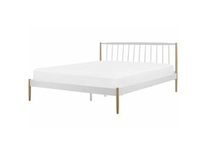 4251682259293 - Beliani - Bett Weiß Braun Metall mit Lattenrost 180 x 200 cm hohem Kopfteil Klassisches Modernes Design für Mädchen Jugendzimmer Schlafzimmer - Weiß