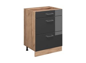 4066731042548 - Küchenunterschrank R-Line Anthrazit Hochglanz 60 cm mit Schubladen ohne Arbeitsplatte Vicco