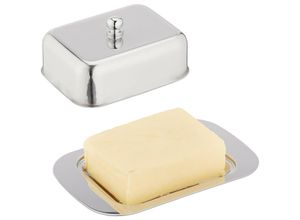 4052025455019 - Relaxdays - Butterdose mit Deckel glänzender Edelstahl für 250 g Butter HxBxT 7 x 185 x 12 cm Butterschalesilber