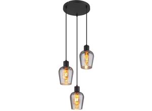 9007371497096 - Lighting - Hängeleuchte Pendelleuchte Esszimmerlampe 3xE27 schwarz matt Glasschirme rauch