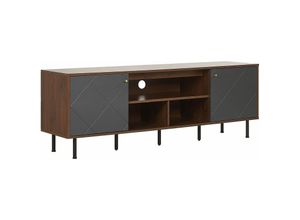 4251682226356 - TV-Möbel Grau und Dunkelbraun MDF Platte Holzoptik 56 x 160 x 40 cm mit 2 Türen Wohnzimmer Modern Retro - Grau