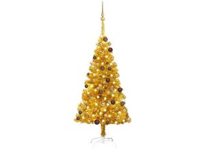 8720286496046 - Bonnevie - Künstlicher WeihnachtsbaumKunstbaum mit LEDs & Kugeln Golden 120 cm pet vidaXL