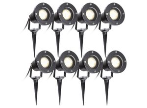 0726504000994 - Gartenleuchte Led Gartenstrahler Warmweiß 8er Pack led Gartenbeleuchtung IP65 4W GU10 Mit Erdspieß Stecker Aussen Wiese Für AussenGartenWiese