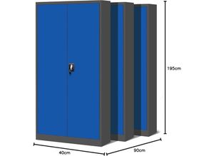 5902560334395 - 3er Set Aktenschrank C001H Büroschrank Metallschrank Stahlschrank Werkzeugschrank Stahlblech Pulverbeschichtet Flügeltürschrank Abschließbar 195 cm x