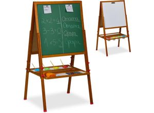 4052025472719 - Relaxdays Kinderstandtafel magnetische Spieltafel höhenverstellbar HBT 160x65x69 cm Whiteboard & Kreidetafel braun