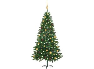 8720286496428 - Bonnevie - Künstlicher Weihnachtsbaum mit Beleuchtung & Kugeln 180 cm Grün vidaXL76482