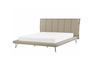 4251682240260 - Beliani - Bett Beige 180 x 200 cm Kunstleder mit Lattenrost dekoratives Kopfteil mit vertikaler Versteppung Modern Glamour Look Schlafzimmer - Beige