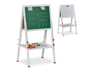 4052025475673 - Relaxdays Standtafel Kinder Whiteboard und Kreidetafel höhenverstellbar Aufsteller Holz 102-135 x 55 x 52 cm weiß