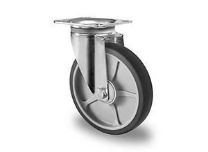 4260475213855 - CASCOO Lenkrolle P2G2 mit Rad-ø 200 mm x B 40 mm Polypropylen-Felge Elastomer-Lauffläche grau Kugellager bis 250 kg