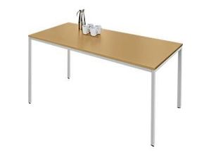 4251898823738 - Pure Stahlrohrtisch Rechteck Quadratrohrfuß B 1600 x T 700 x H 720 mm Buche weißaluminium