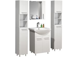 4051814427657 - 5-tlg Waschplatz Waschtisch Badmöbel Set Waschbecken Drehtüren Spiegeschrank Hochschrank Lisalo M