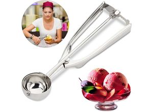 4052025238575 - Eisportionierer Edelstahl mit Auslöser für Eis Obst Keksteig Eiskugel ∅ 39 mm Ice Cream Scoop silber - Relaxdays