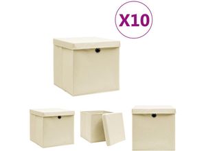 8721031232933 - Kalisse - The Living Store Aufbewahrungsboxen mit Deckeln 10 Stk 28x28x28 cm Creme - Ordnungshelfer - Creme