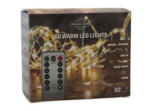 8712442142812 - HIT - Außen Draht Lichterkette warm weiß - 60 led   600 cm - Leuchtdraht mit Timer und Dimmer Funktion Fernbedienung Batterie betrieben