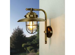 4251334843665 - Licht-erlebnisse - Wandlaterne außen Garten Messing massiv IP43 Maritim E27 Außenlampe - Messing Antik