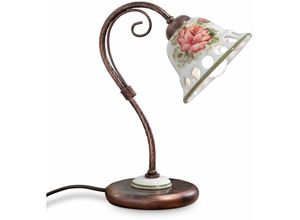 4255596709110 - Licht-erlebnisse - Tischlampe Keramik Metall E14 32 cm hoch in Schwarz Kupfer antik Weiß Blumendekor Pink