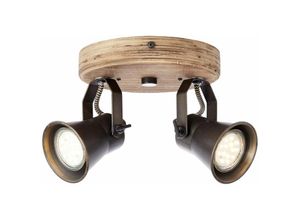 4004353354953 - BRILLIANT Lampe Seed Spotrondell 2flg schwarz stahl holz hell 2x PAR51 GU10 5W geeignet für Reflektorlampen (nicht enthalten) Köpfe schwenkbar