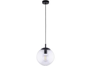 4255596701237 - Licht-erlebnisse - Hängeleuchte Glas Metall E27 rund d 25 cm h max 165 cm Schwarz Kugelschirm Modern Pendelleuchte