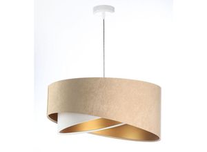 4255596668158 - Licht-erlebnisse - Pendelleuchte Stoff E27 ø 50 cm rund h max 102 cm in Weiß Beige Gold Modern Hängeleuchte