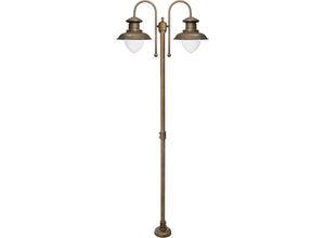 4255596680402 - Licht-erlebnisse - Stehlampe außen Messing massiv Glas 210 cm hoch IP44 in Bronze Antik matt E27 2-flammig Maritim