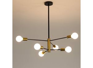 0723496641099 - GOECO Vintage-Deckenleuchte 360° drehbarer Winkel E27 Industrieller Kronleuchter 6-Licht Vintage-Deckenlampe aus Metall Schwarz Retro-Hängeleuchte