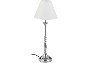 4052025280512 - Relaxdays - Tischlampe Vintage Stoff Lampenschirm spiegelnd verchromt Dekolampe E14 h x d 55 x 21 cm silber weiß