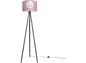 4251393949698 - Kinderlampe Stehlampe Kinderzimmer Lampe Mit Mond-Motiv Deko Stehleuchte E27 Dreibeinig Schwarz Pink (Ø38 cm) - Paco Home