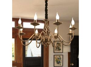 0751717717933 - Kronleuchter im Traditionellen Landhausstil Vintage Höhenverstellbarer Kerzenleuchter aus Schmiedeeisen Bronze 8 Lichter Bauernhaus klassische