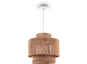 4061981192425 - Pacohome - Paco Home Pendelleuchte Esstisch Papier Boho Hängelampe Esszimmer Lampe E27 Rattan Pendelleuchte - Weiß Natur (Ø40cm)