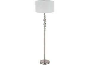 4052025338954 - Stehlampe Wohnzimmer E27 mit Kabel Stoff Lampenschirm ø 43 cm Vintage Stehleuchte 155 cm hoch weiß-silber - Relaxdays