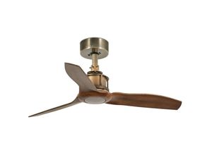 8421776187979 - Faro Barcelona - faro 33428 Deckenventilator just fan xs Stahl altes Gold pc Walnuss H39cm Ø81cm