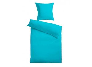 4024008022648 - Baumwoll-Satin Bettwäsche Uni 80 x 80 + 135 x 200 cm Farbe aqua