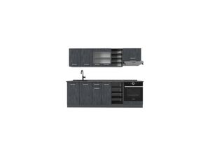 4066731403257 - Küchenzeile R-Line 240 cm Schwarz Beton Anthrazit mit Arbeitsplatte Eiche 4066731403257 - Küchenzeile R-Line 240 cm Schwarz Beton Anthrazit mit Arbeitsplatte Eiche