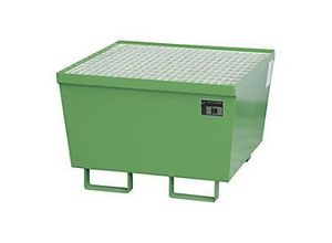 4052462047082 - eurokraft pro Stahl-Auffangwanne LxBxH 800 x 800 x 545 mm lackiert grün RAL 6011 mit Gitterrost