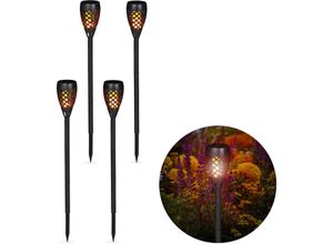 4052025282738 - Relaxdays - 4 x Gartenfackel Solar Außenbeleuchtung für Garten tanzende Flamme mit Erdspießen led Fackeln h 78 cm schwarz