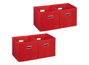 4052025312923 - Relaxdays - 4 x Aufbewahrungsbox Regalkorb ohne Deckel Faltkiste mit Griff Regalbox faltbar Stoffbox quadratisch 30 cm rot